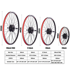 36V 500W Geared Ebike Conversion Kit, High Power Hub Motor Wheel Fits Marlin 4, Rockrider ST100, Riverside 120 (26"-29"/700C)