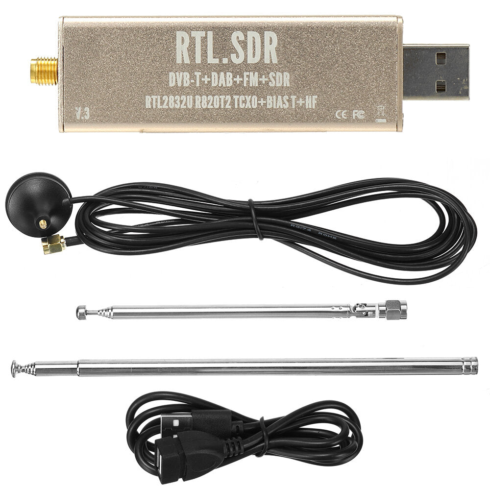 0.1MHz-1.7GHz SDR 0.5 PPM TCXO Compensated High Stability Full Band Software Receiver Aviation Band ADSB RTL2832U + R820T2 with Antenna