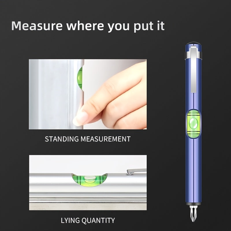 Mini Portable Pen Type Level With Hexagonal Drill Bit Screwdriver Ruler