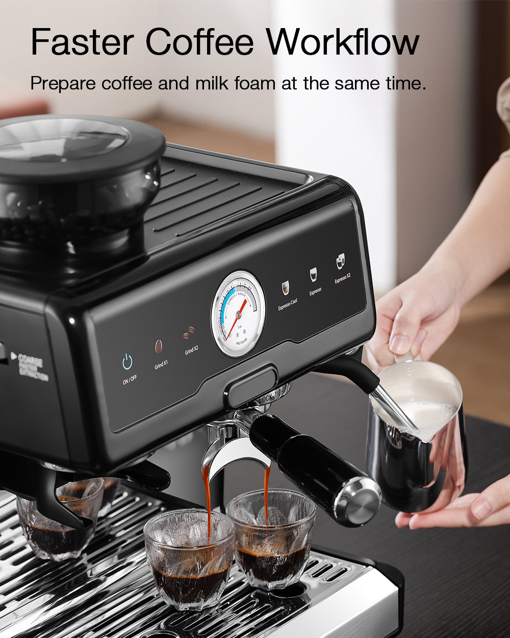 20-Bar 2200W Espresso Machine, Conical Burr Grinder, Dual Boiler & Pump, PID/NTC, Hot & Cold Brew, 58mm Portafilter & Steam Wand