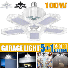 E27/E26 LED Bulb Super Bright Foldable Garage Light Fan Blade Ceiling Lamp 100W