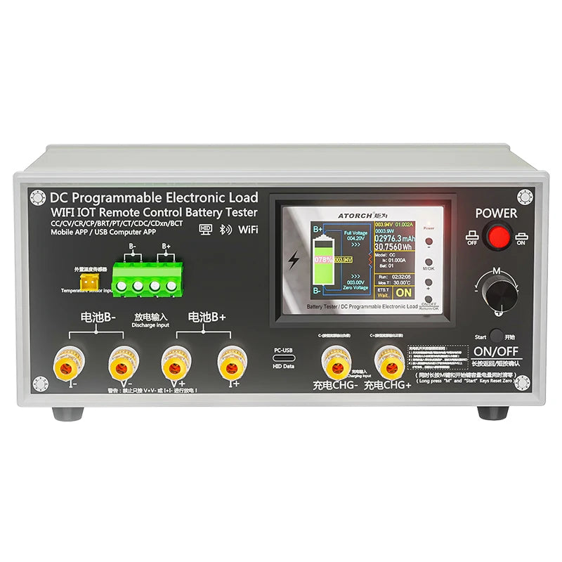 Electronic Load Tester 150/300/450/600W WiFi Tuya 0-200V 50A Battery Capacity Monitor Programmable Discharge Tool IPS Display High Precision Bluetooth Connection