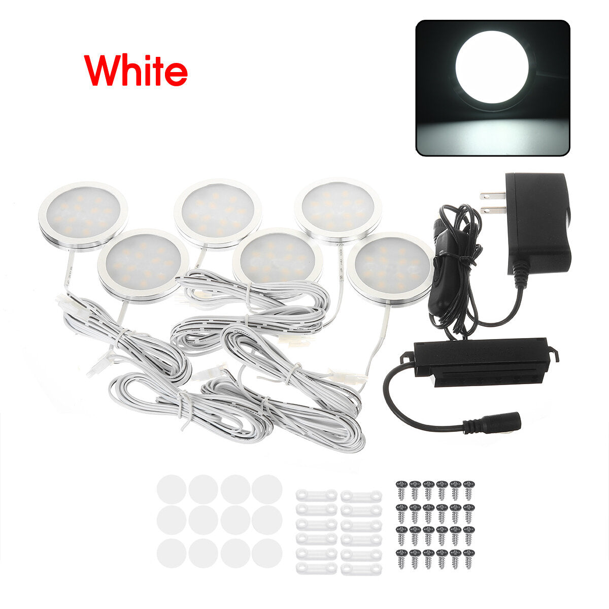 2.5W 6-In-1 LED Under Cabinet Light Ceiling Panel Down Slim Kitchen Cupboard Recessed Lamp DC12V