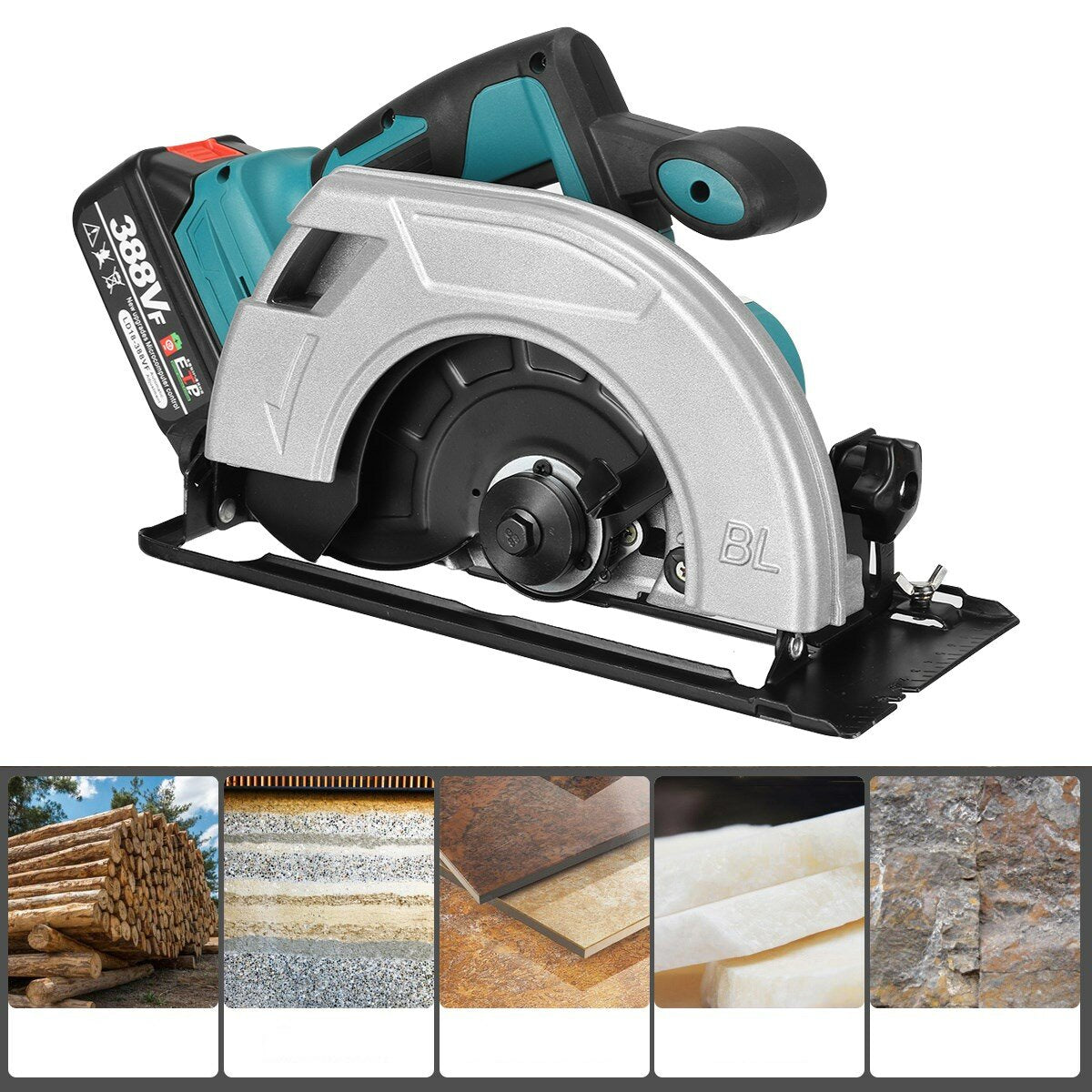 1200W Cordless Brushless Motor 185mm Circular Saw Handsaw with 1/2 18V Li-ion Battery