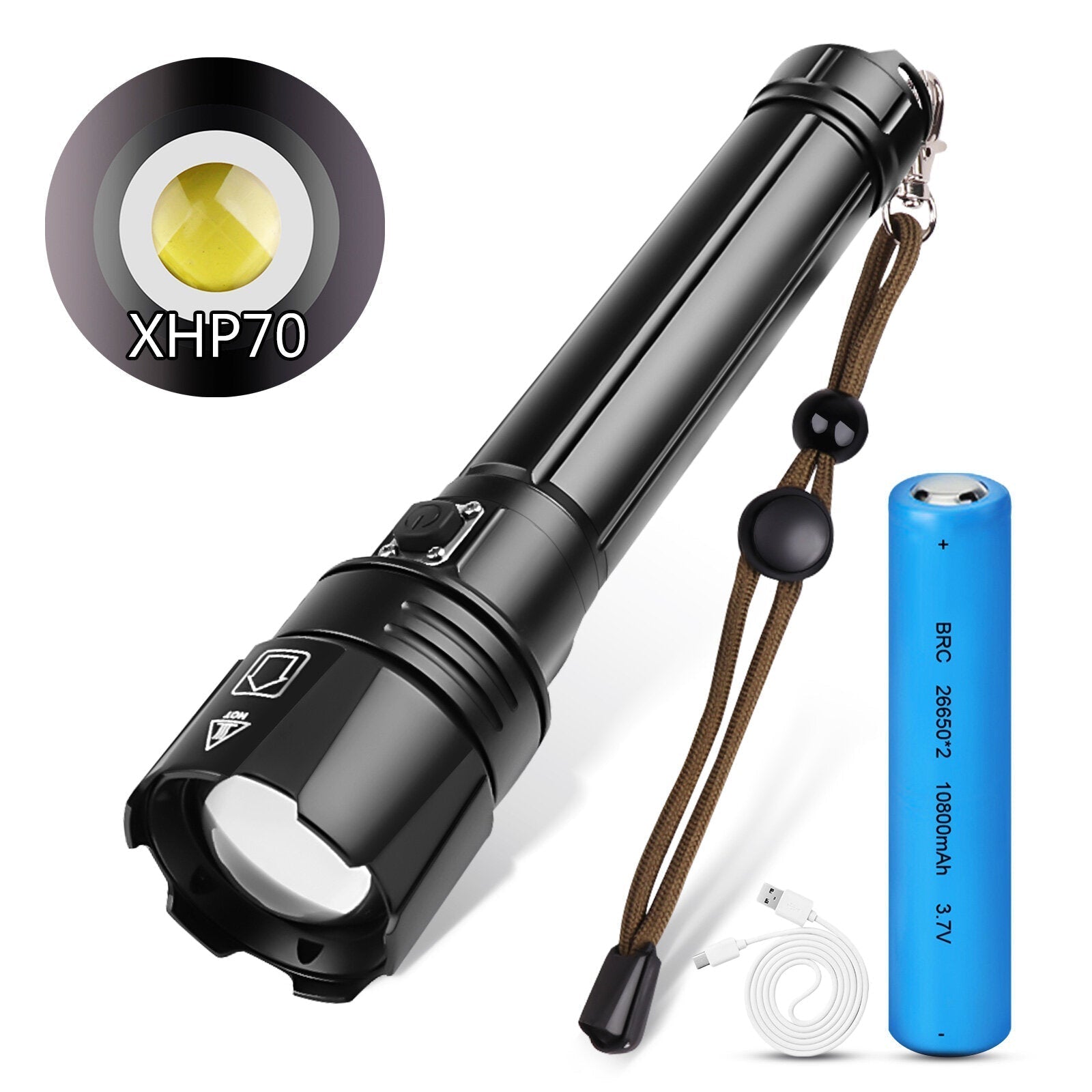 Telescopic Zoom Flashlight 26650 USB Charging Waterproof LED Torch For Outdoor Camping Fishing