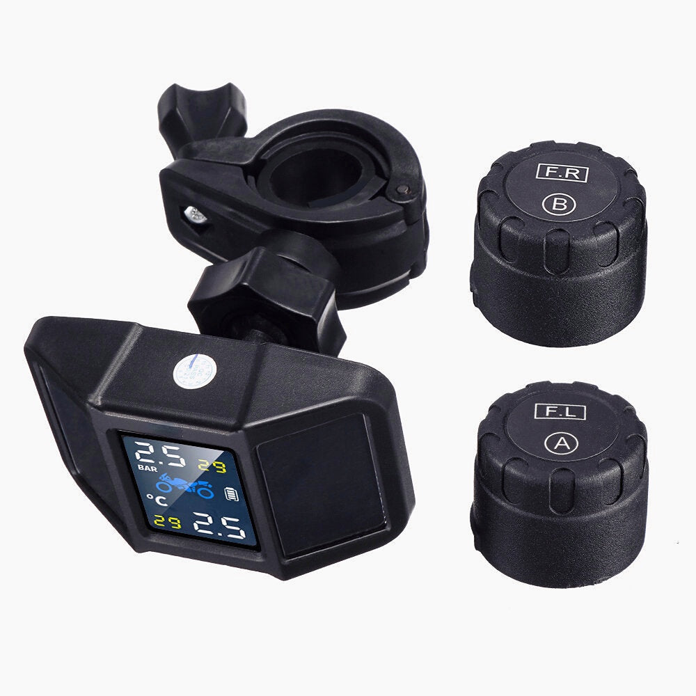 Solar Power + USB TPMS Waterproof LCD Display Motorcycle Real Time Tire Pressure Monitor System Wireless WI External Sensor