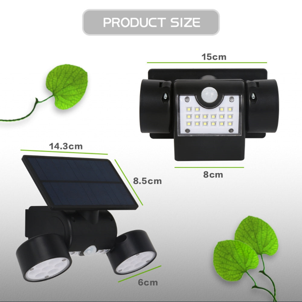 Solar Power 30 LED Rotatable Dual Head PIR Motion Sensor Wall Light Waterproof Outdoor Security Lamp