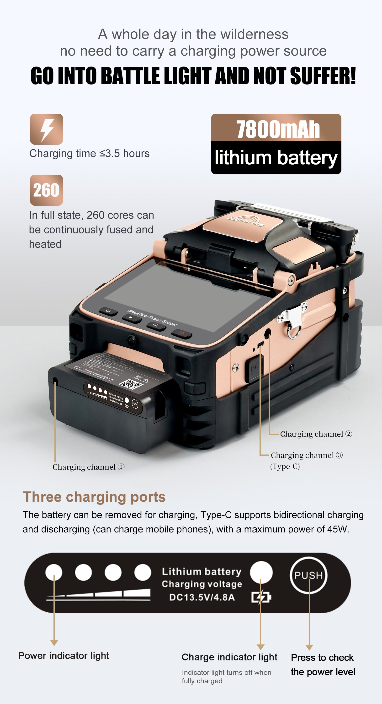 Optical Fiber Fusion Splicer 6 Motors Core Cladding Alignment 5 Inch Touchscreen 7800mAh Battery Bluetooth 4.2 Optical Power Meter VFL