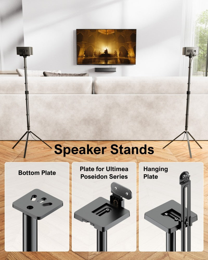 410W 7.1CH Soundbar with 2x Steady 300 Stands Virtual Surround Sound System with 4 Wired Surround Speakers and 6.5" Wireless Subwoofer Home Theater SurroundX Soundbar Subwoofer with 2x Pairs of Steady 300 Surround Speaker Stands