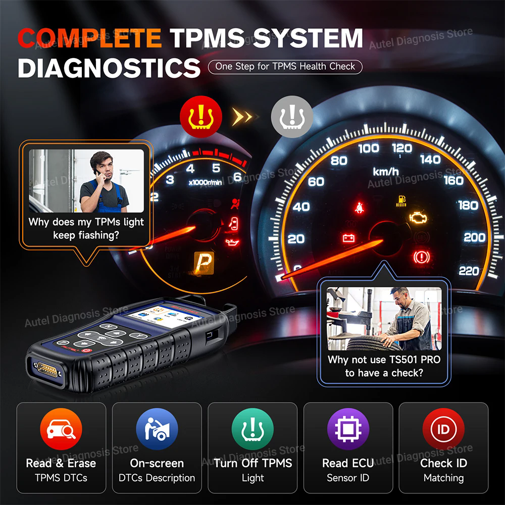 TPMS Diagnostic Scanner Tool LCD Display 2400mAh Lithium-polymer Battery Tire Type Pressure Selection