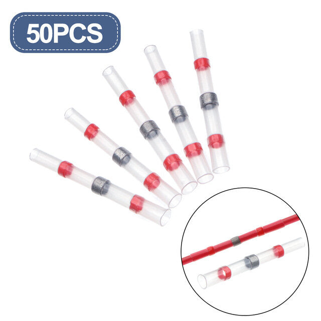 50PCS Solder Seal Wire Connectors Waterproof Heat Shrink Butt Connectors Electrical Wire Terminals Insulated Butt Splices