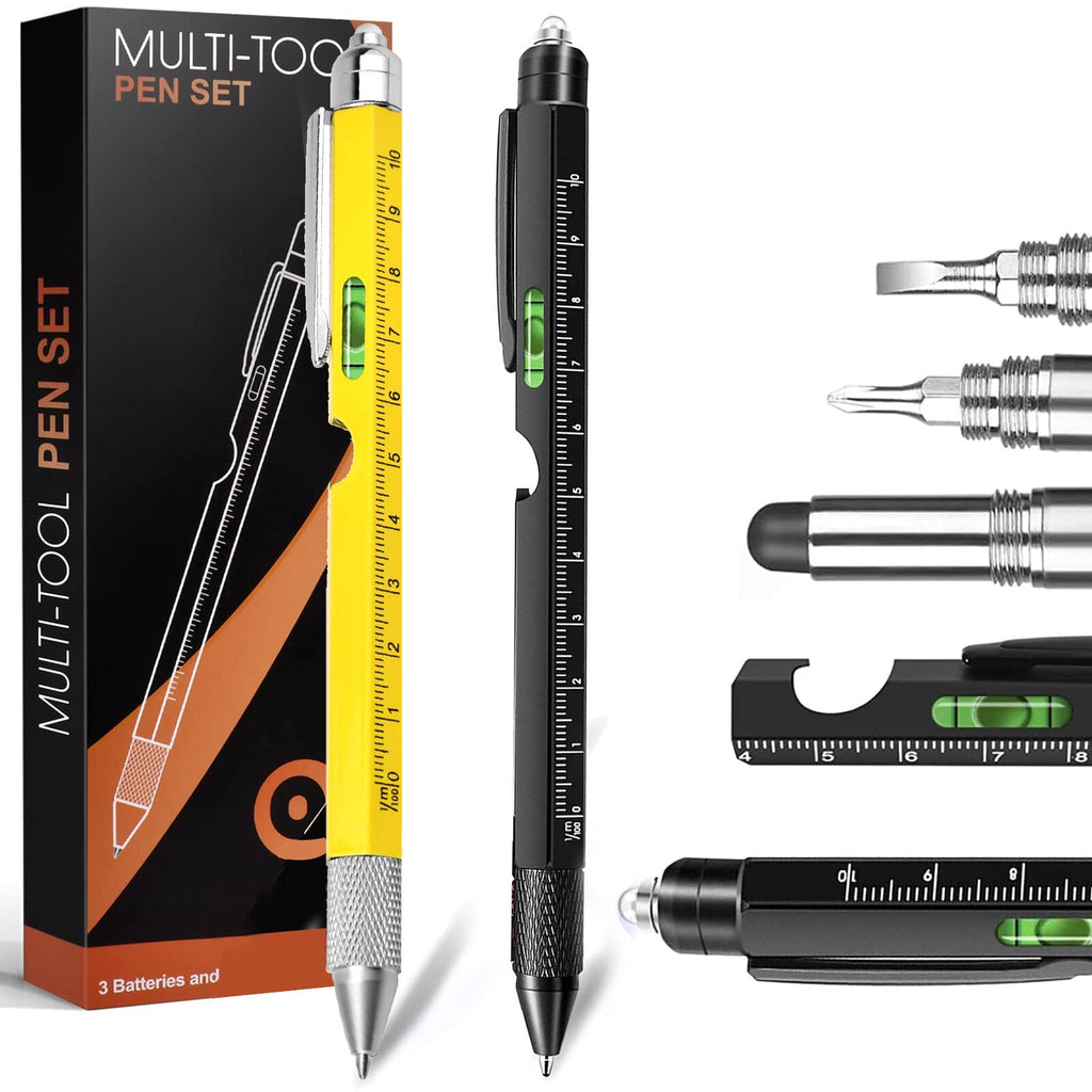 9-in-1 Multi-Tool Pen: Ballpoint, Screwdrivers, Stylus, LED Light, Ruler & More - Perfect Gift for Men & Women