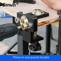 Three-in-One Woodworking Locator Tool - Durable 6061 Aluminum, Precision Markings, Clamping Range 0-52mm, Multiple Drill Sizes