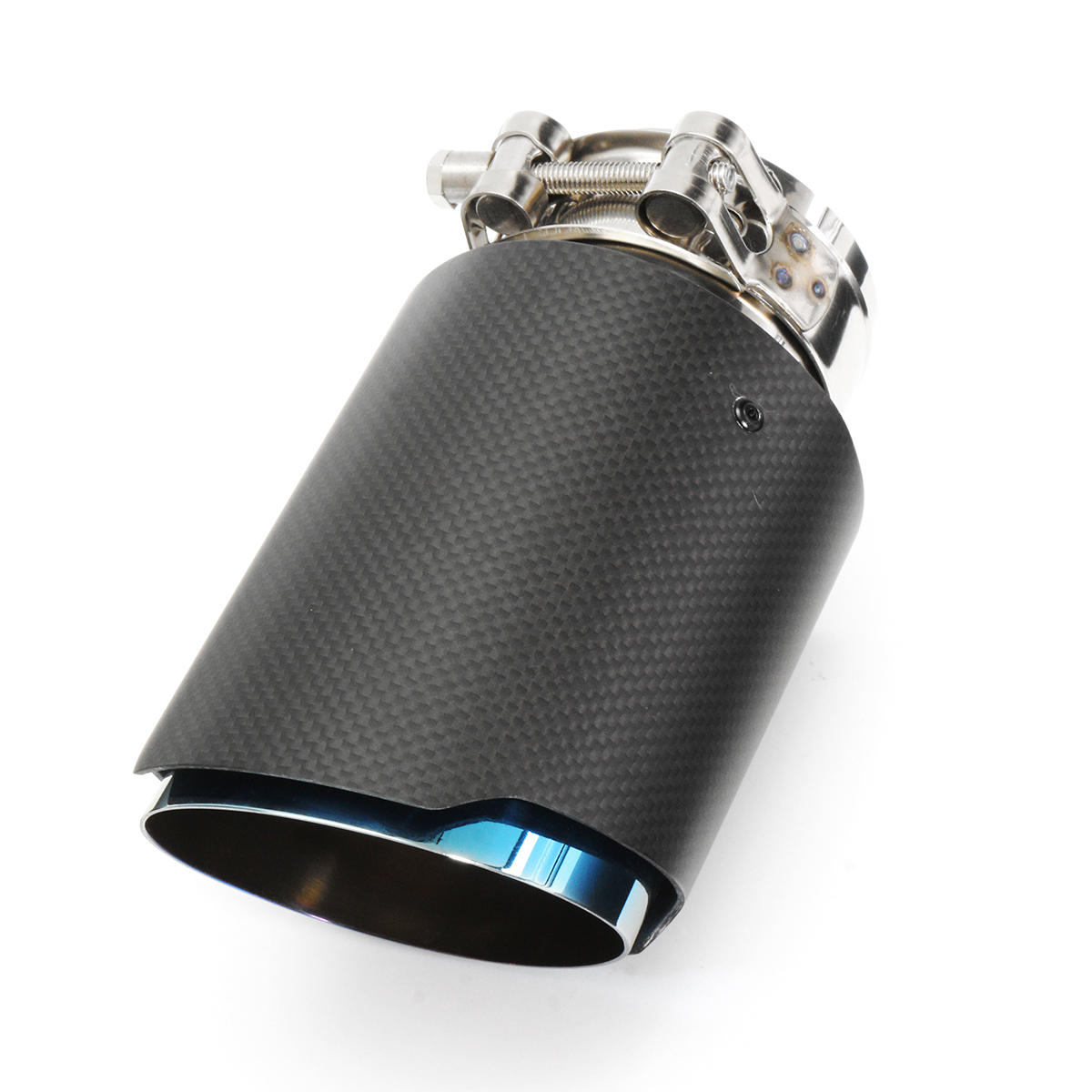 Universal 63mm Blue Steel End Carbon Fiber Exhaust Muffler Tip Pipe