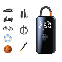 80W Smart Wireless Bike Pump - 150PSI, 3600mAh, Digital Display, Quiet, for Motorcycle/Car/Bike/Boat/Ball