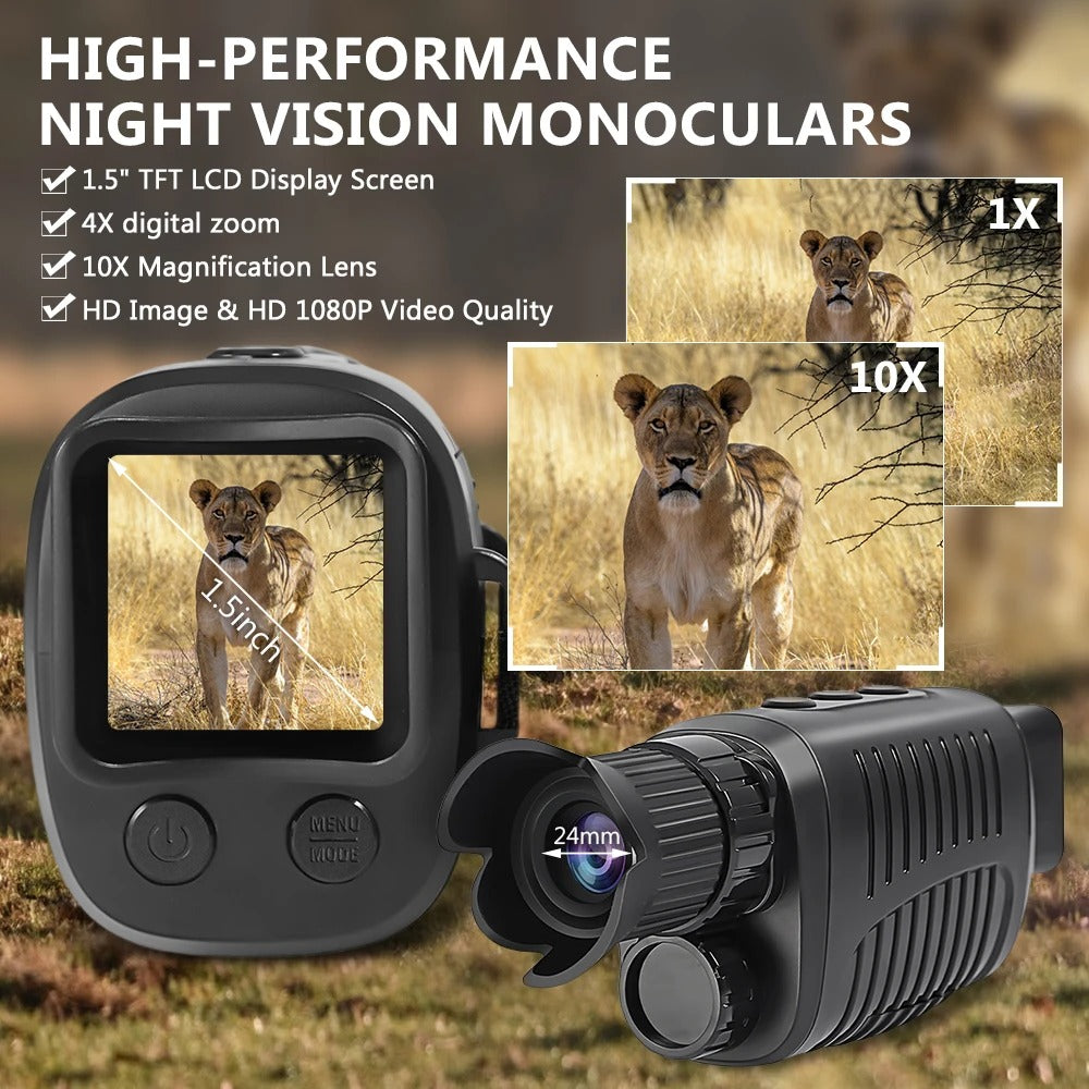 1080P HD Night Vision Monocular, 5X Zoom, 300m Infrared Camera, IPX4 Waterproof, Outdoor Hunting Telescope