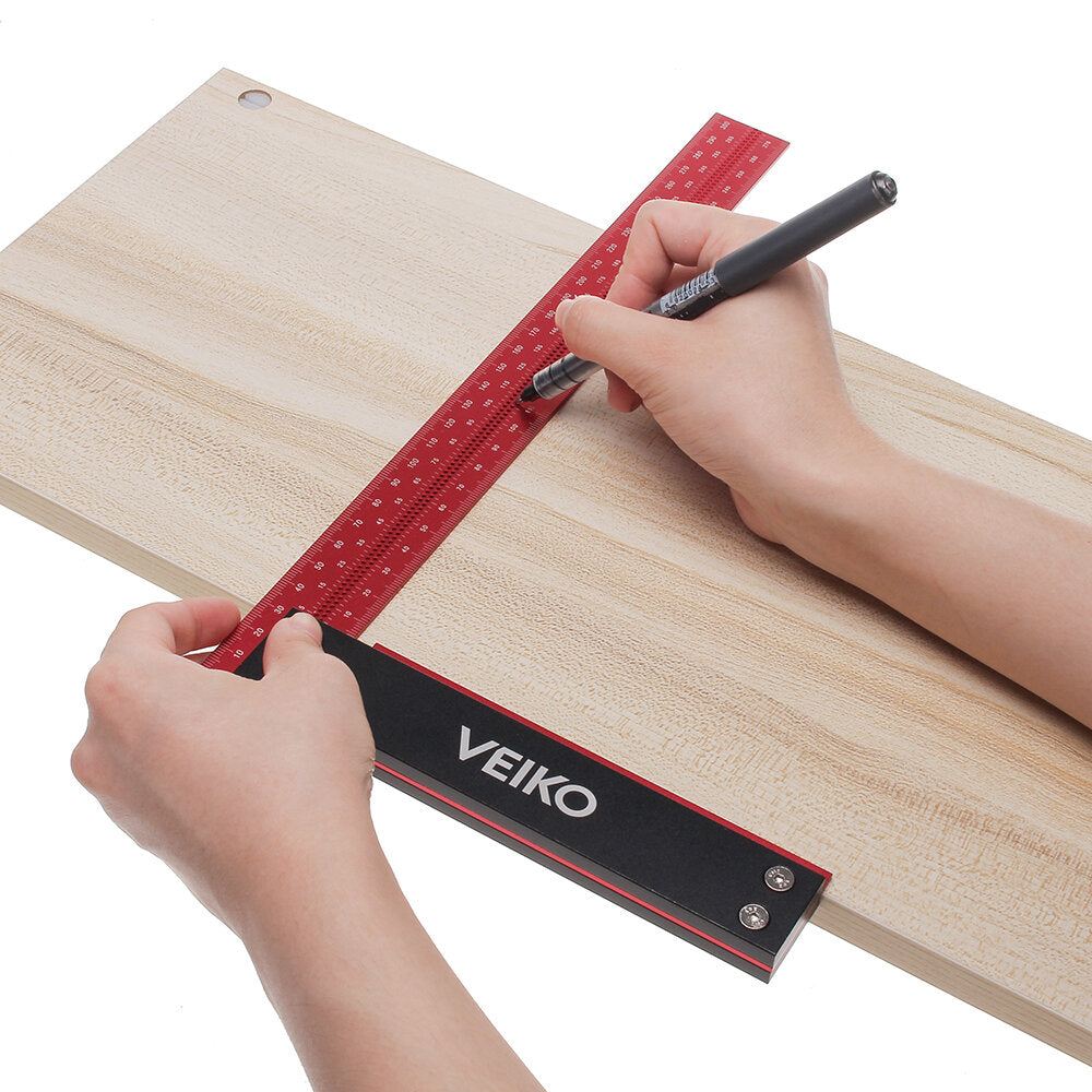 L-Shaped Hole Ruler - Anodized Aluminum, 300mm/12 Inch, Red & Black, Double Scale, 90° Squareness, Precision Measuring Tool