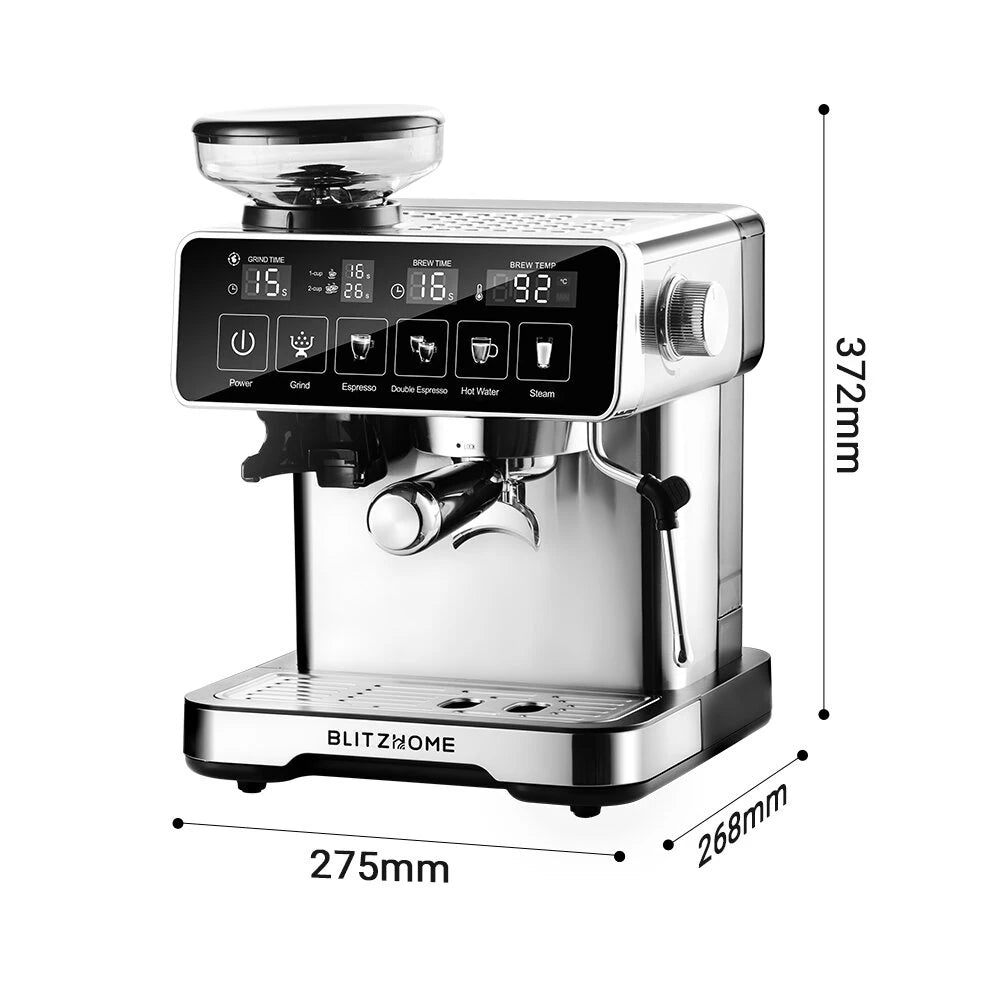 Espresso Coffee Machine 20Bar 1150W with Built-in Conical Burr Grinder PID & NTC 51mm Portafilter Manual Steam Wand