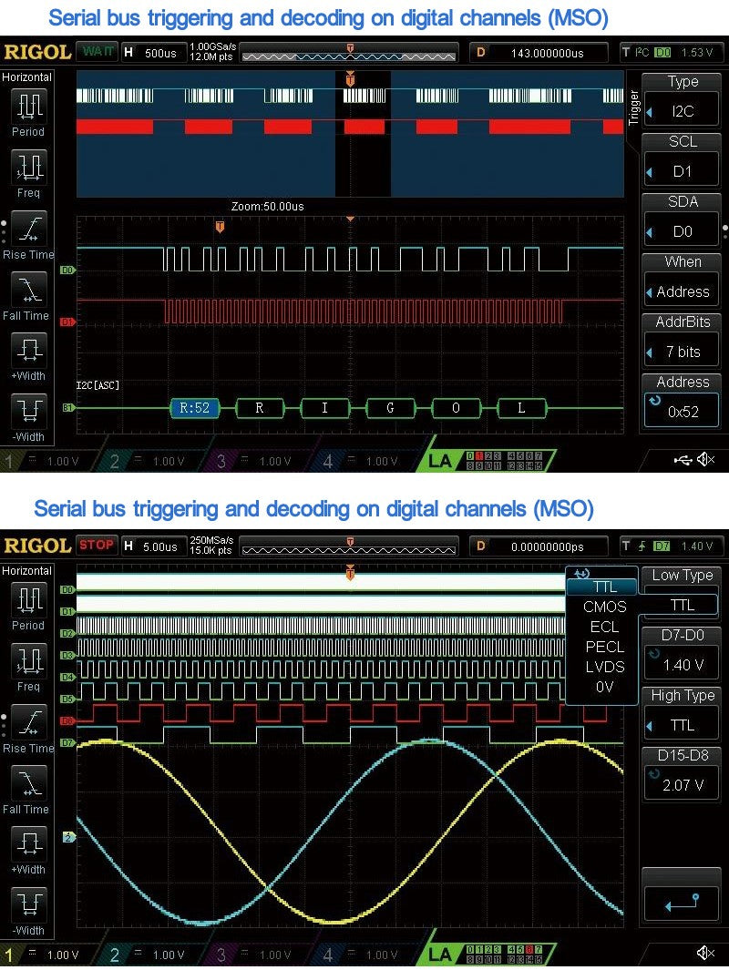 Oscilloscope Digital 4 Channels 50MHz Bandwidth 1GS/s 7inch WVGA 12Mpts 30,000wfm Oscilloscope