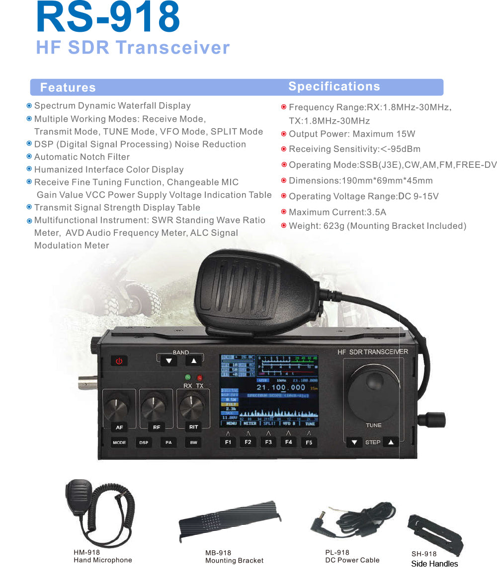 Portable HF SDR SSB Transceiver RS918 amateur Radio vehicle mounted CB ham mobile transceiver car two way radio