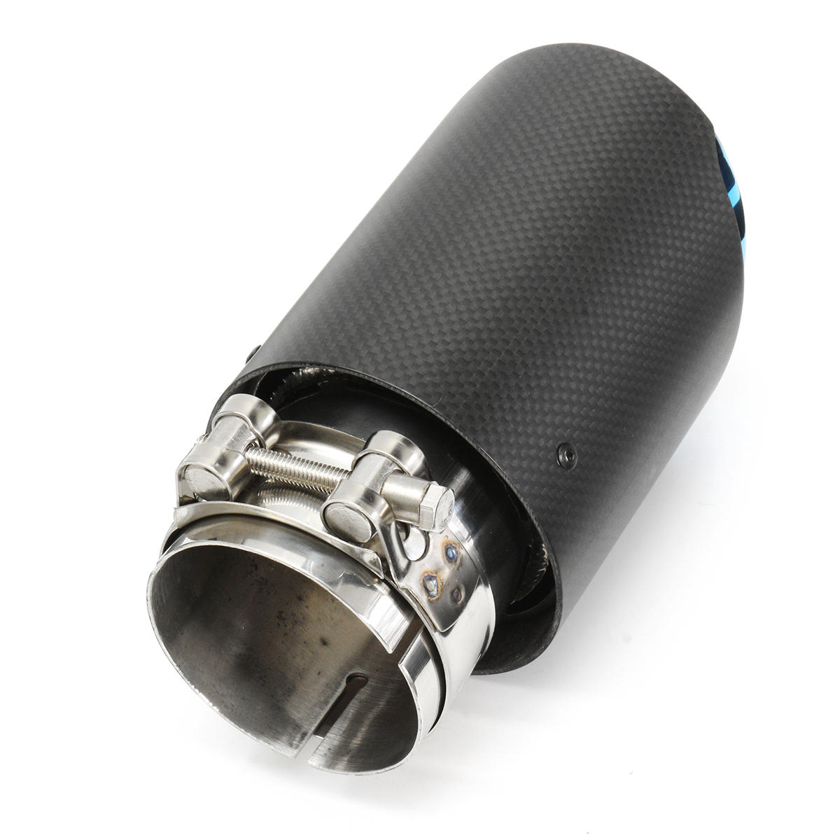 Universal 63mm Blue Steel End Carbon Fiber Exhaust Muffler Tip Pipe