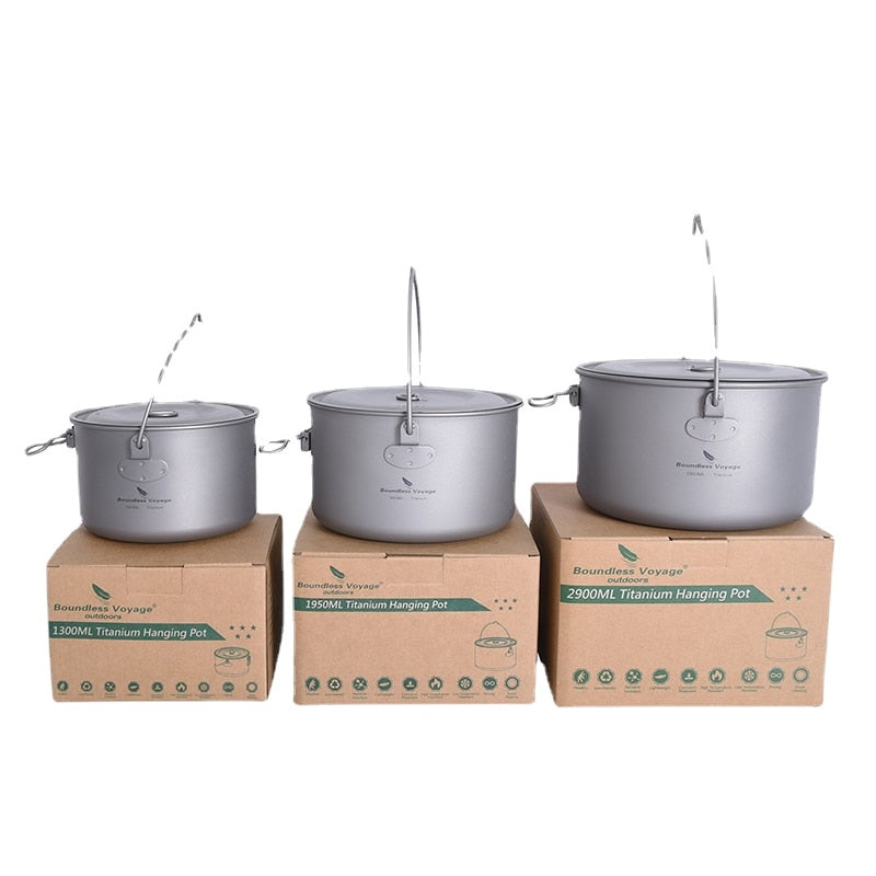 Big Capacity Titanium Camping Pot Outdoor Hanging Pot Portable Camping Picnic Water Cup