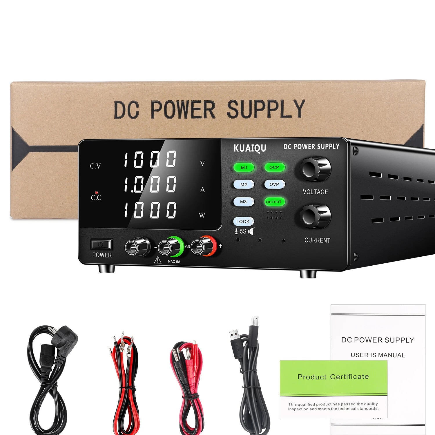 DC Power Supply 400V 600V 800V 1000V 1A RS-232 USB ommunication interfaces 4-Digit LCD Dual-Knob Encoder Memory Function OCP OVP Lock Bench Power Supply