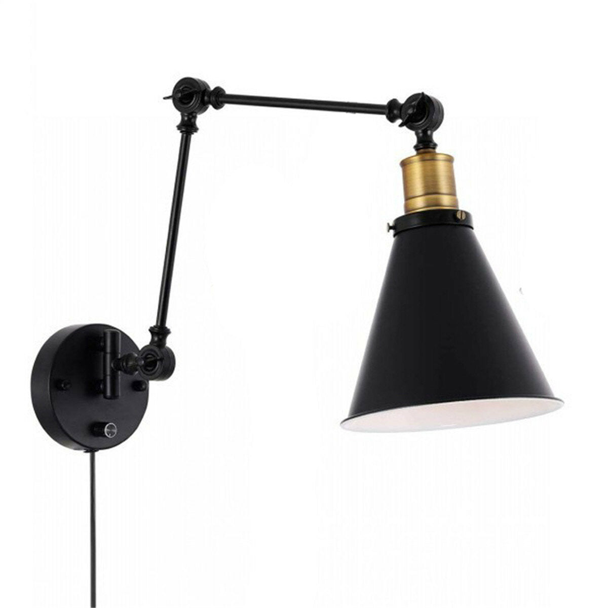 1/2Pcs Swing Arm Wall Lamp 110V Industrial Plug-In LED Light Corded Wall Black Finish Without Bulbs