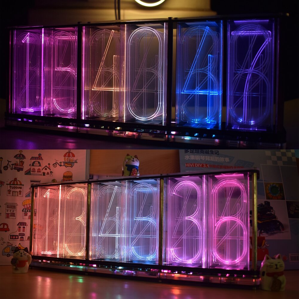 Oversize Font Analog Nixie Tube Clock Rainbow LED Full Color Music Spectrum DIY Kit