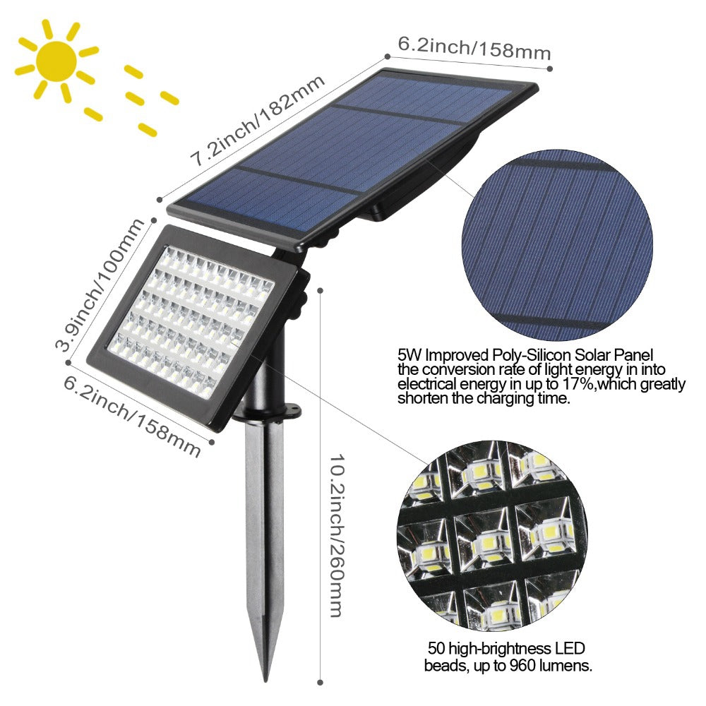 5W Solar Power 50 LED Spotlight Waterproof Landscape Wall Security Light for Outdoor Garden Lawn
