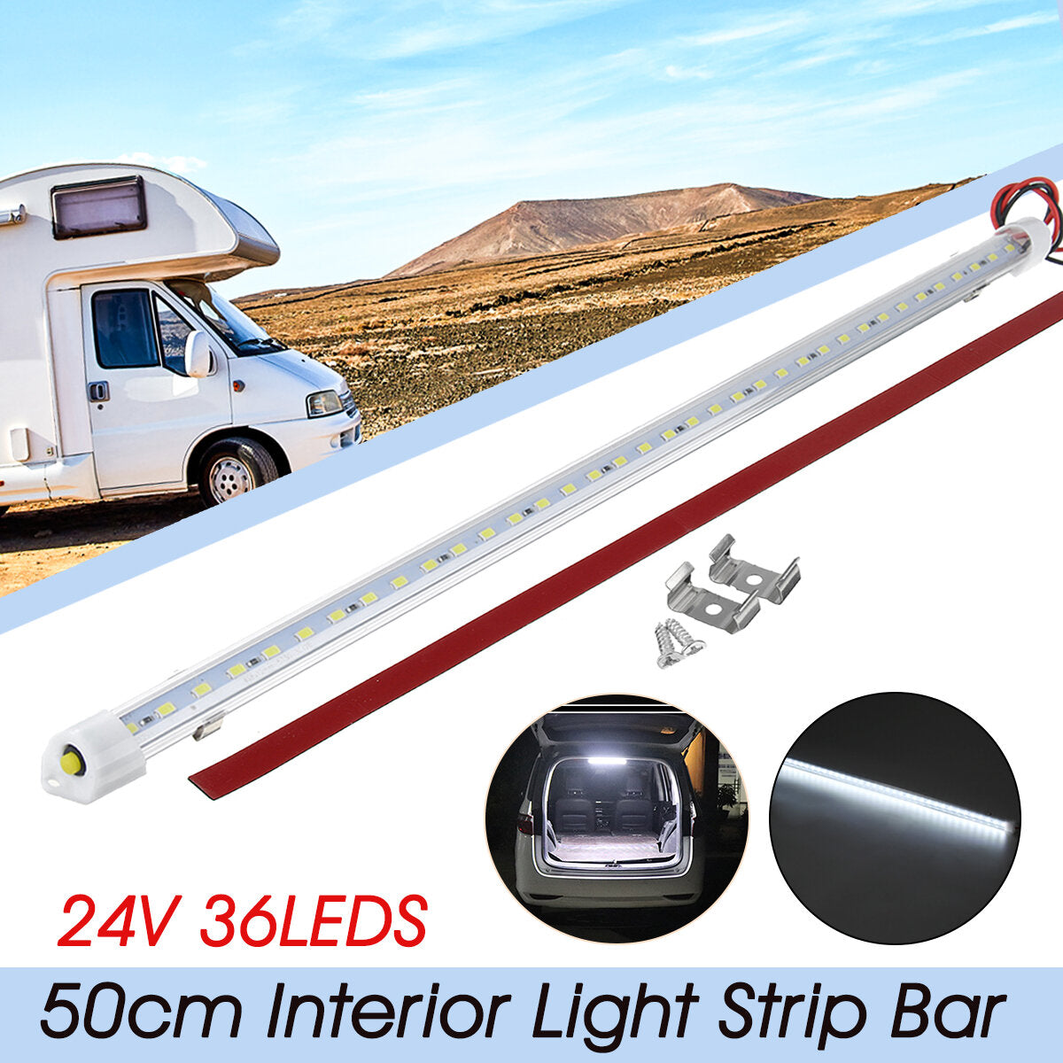 12/24V LED Car Interior Light Strip Bar Van Bus Caravan Truck ON/OFF Switch