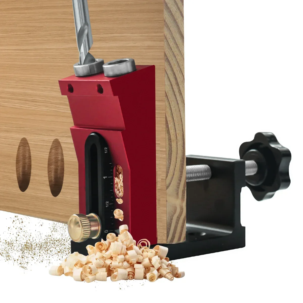 Aluminum Alloy Pocket Hole Jig Kit with 15-Degree Locator, 9.5mm Drill Bit, Metric/Imperial Scale for Woodworking