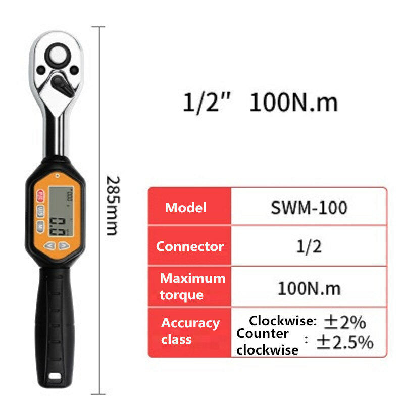 Digital Torque Wrench Electric Display Multifunction Home Car Repair High Precision LED Indicator Easy Read Anti-slip Handle