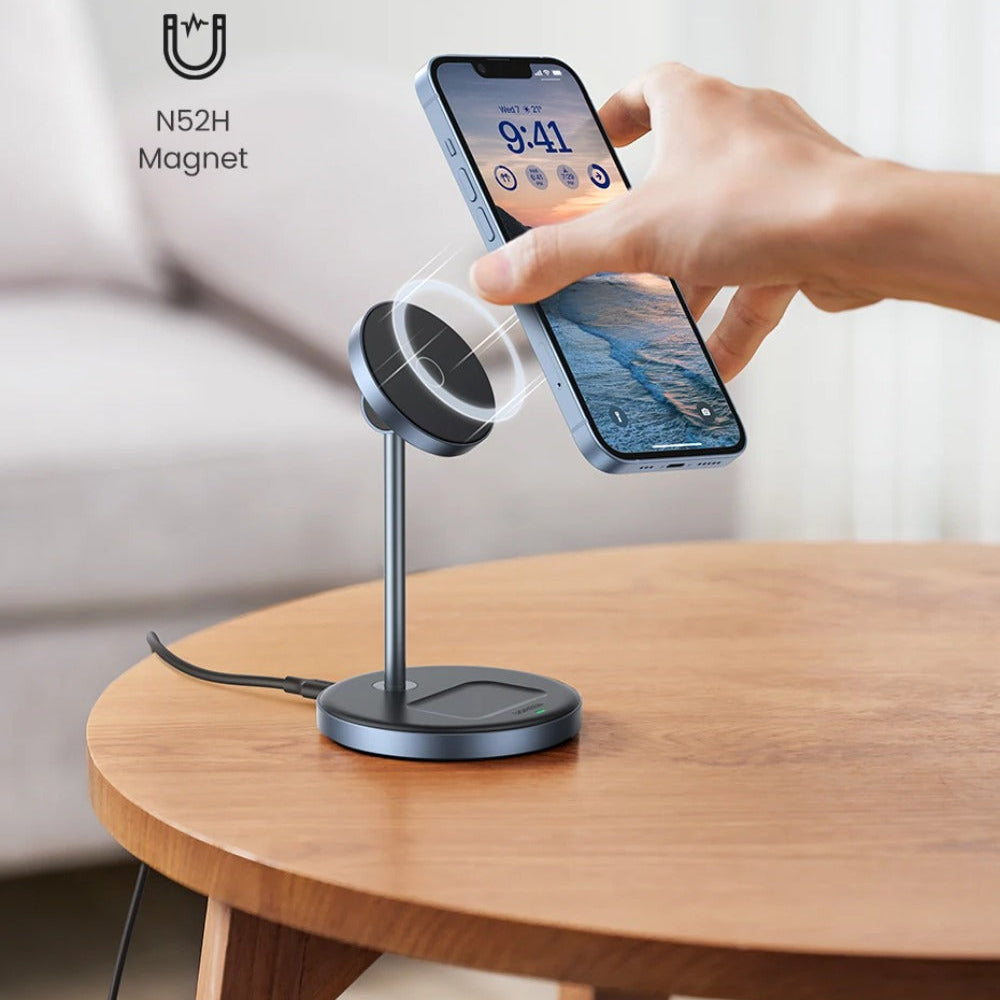 2-in-1 Magnetic Wireless Charger with USB-C Cable for iPhone 15/14/13/12 & Bluetooth Earphones, 20W Max Output