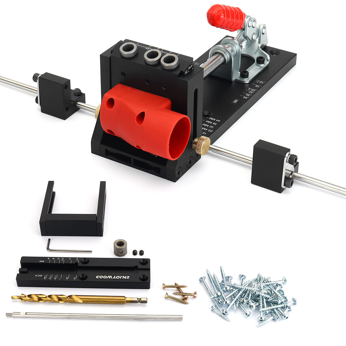 Heavy Duty Aluminum Pocket Hole Jig with Adjustable Depth, Dust Spout, and Versatile Supports for Woodworking