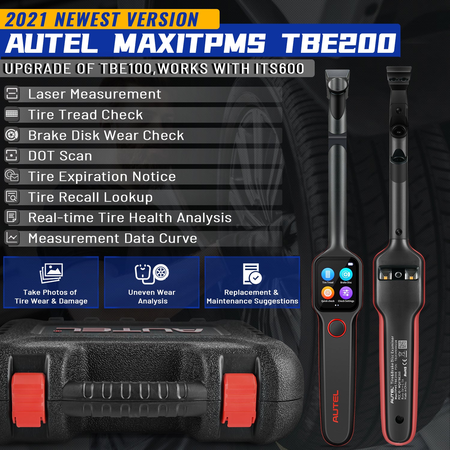 Tire Tread Laser Detector Brake Disc Wear Thickness Diagnostic Instrument Tool Compatible With ITS600