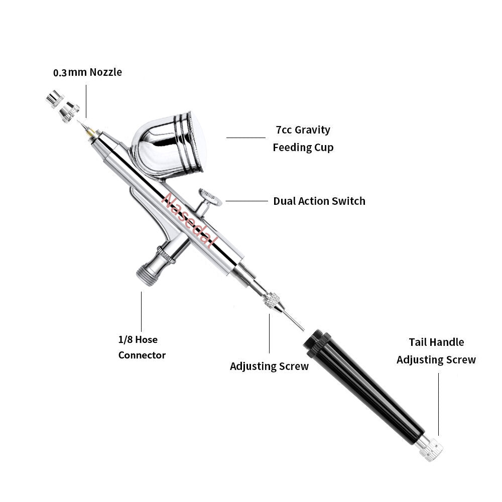 Mini Air Pump Airbrush Set with Compressor 0.3mm Sprayer Airbrush Kit for Nail Airbrush for Model/Cake/Car Painting