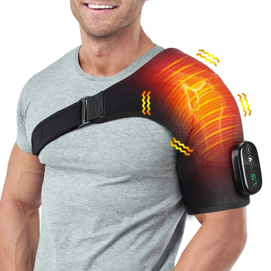 3-Speed Heating & Vibration Massage Shoulder Pad, 5000mAh Battery, Portable Neck & Shoulder Relaxation, Gray/Black