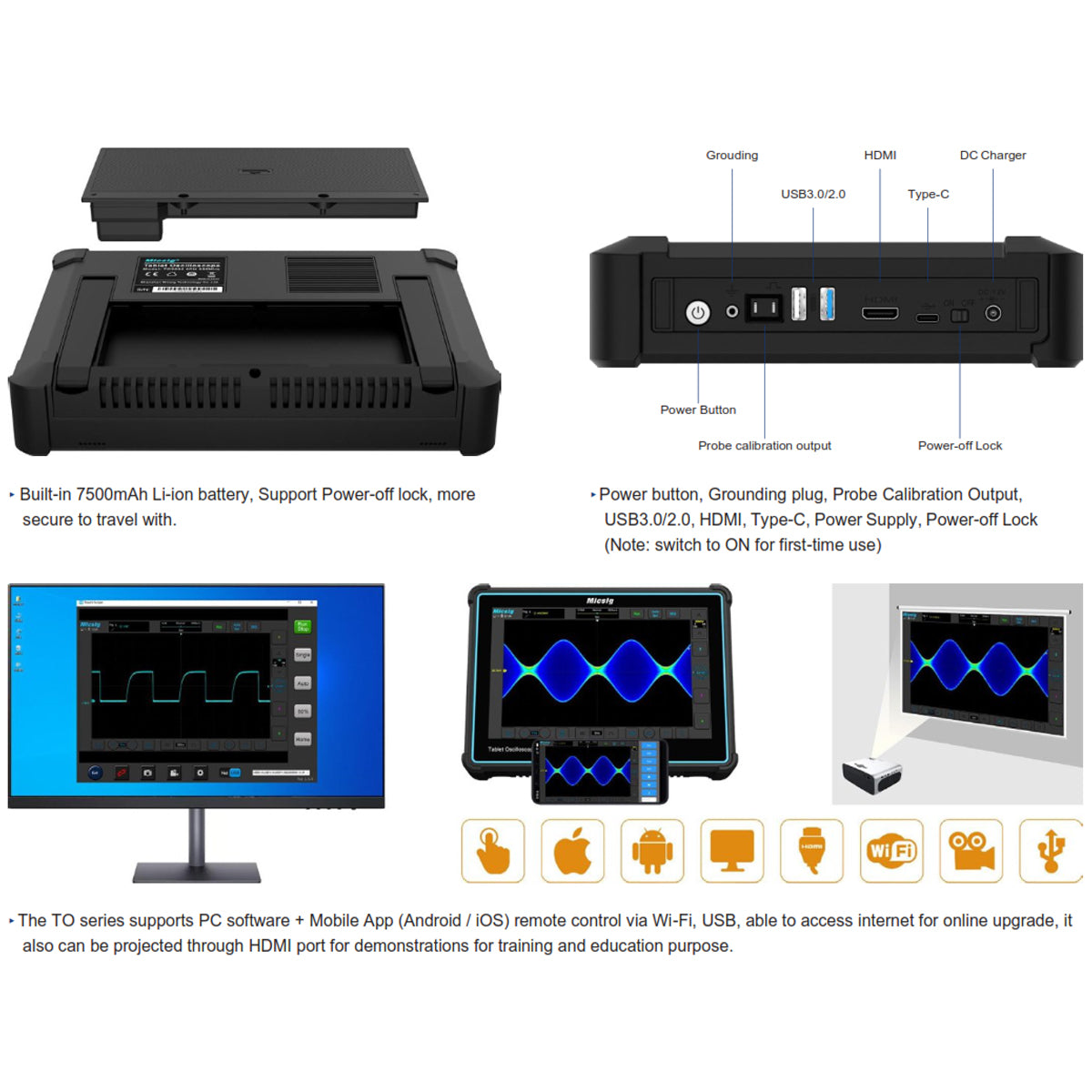 Tablet Oscilloscope 200MHz Bandwidth 1GSa/s Sampling Rate 10.1 Inch Touchscreen High-Resolution Professional Diagnostic Tool