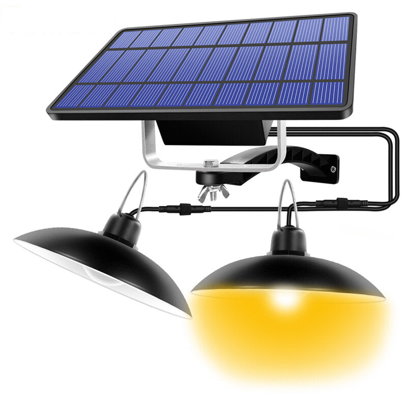 Single/Double Head Solar Powered Pendant Light LED Shed Lamp Outdoor Camping Home Garden Yard Decor