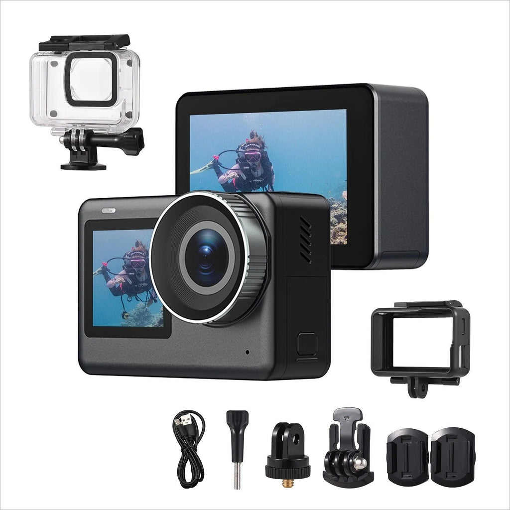 Dynamic 4K 20MP Dual Touch Action Camera - Waterproof, Anti-Shake, Live Stream, Capture Every Moment