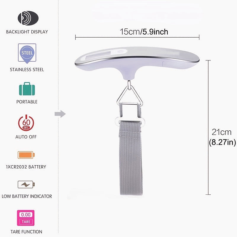 110lb/50kg Digital Portable Luggage Hanging Suitcase Scale with 4 Units
