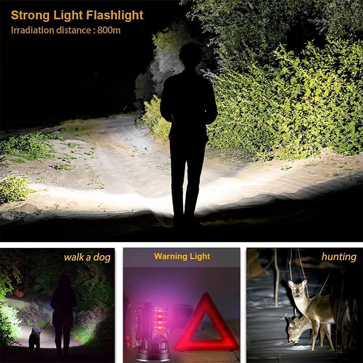 Portable LED Flashlight Strong Light Searchlight USB Charging Led Torch With Power Display