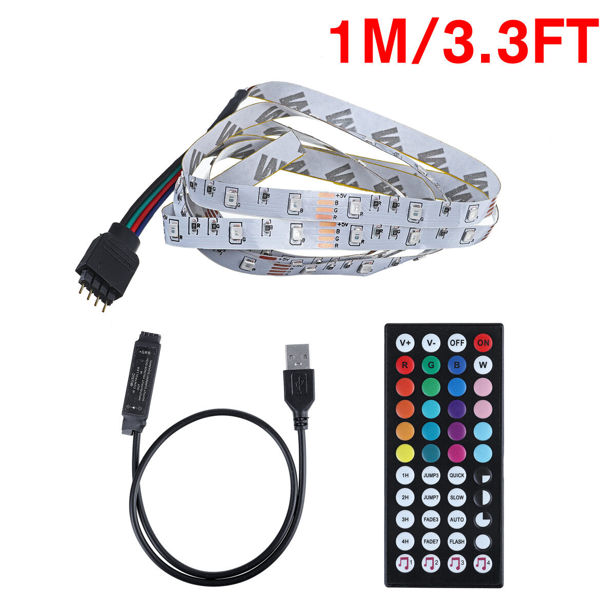1/2/3/4/5m 5V 3528 RGB USB LED Strip Light Music Sync with 44 Key IR Remote Control Christmas Decorations Lights