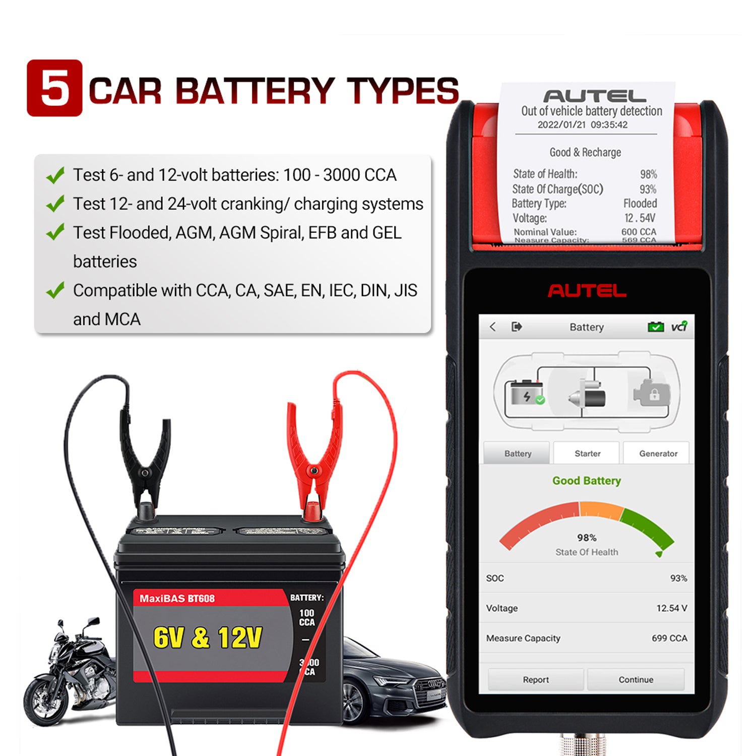 Car Battery Tester Scanner 12V 24V 100-3000 CCA Battery Analyzer All System Diagnostic Battery Registration Tool