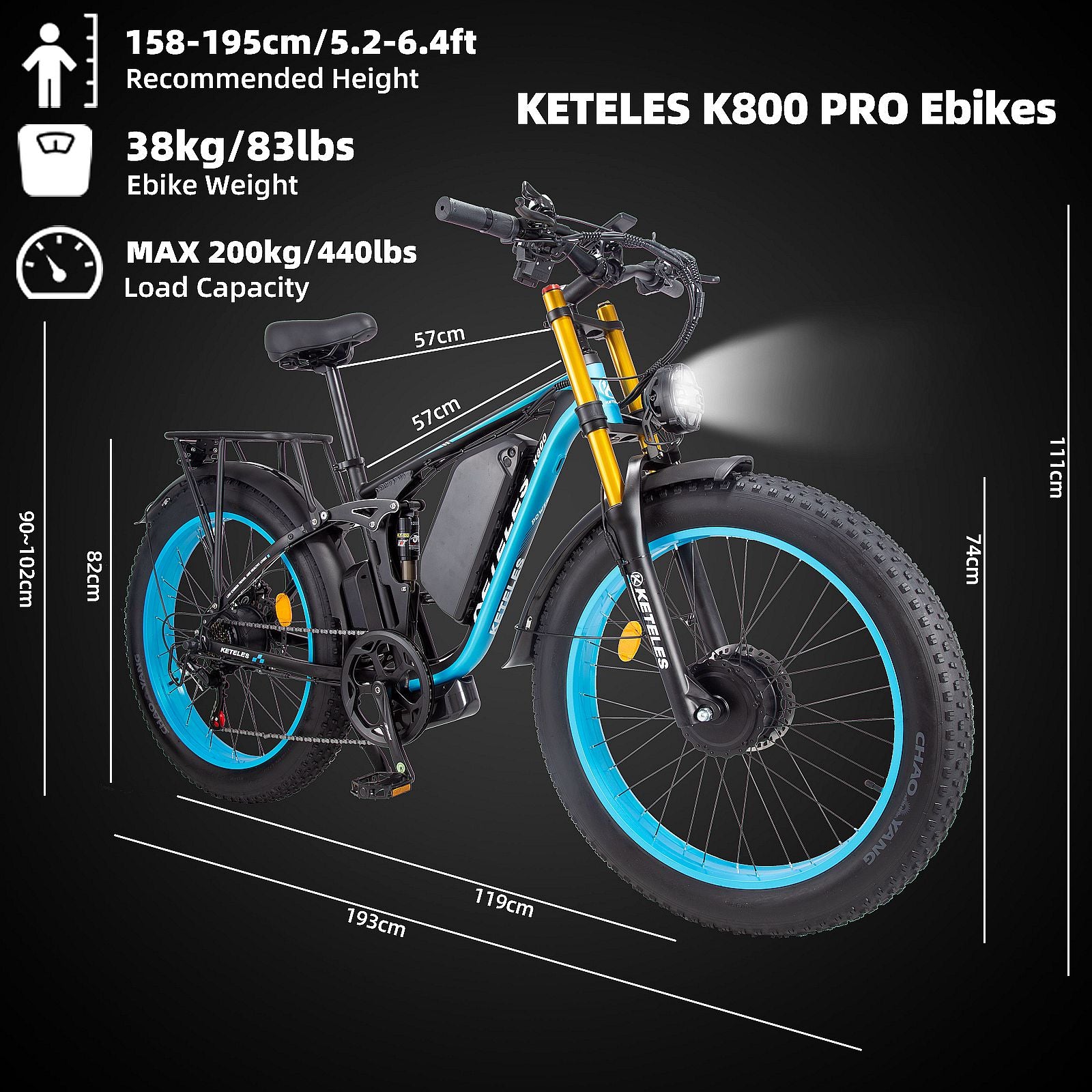 Electric Bike 48V 23Ah Battery Dual 1000W Motor 25KM/H Fat Tire 26x4.0 Inch 60KM Range 180KG Load Capacity Mountain Ebike