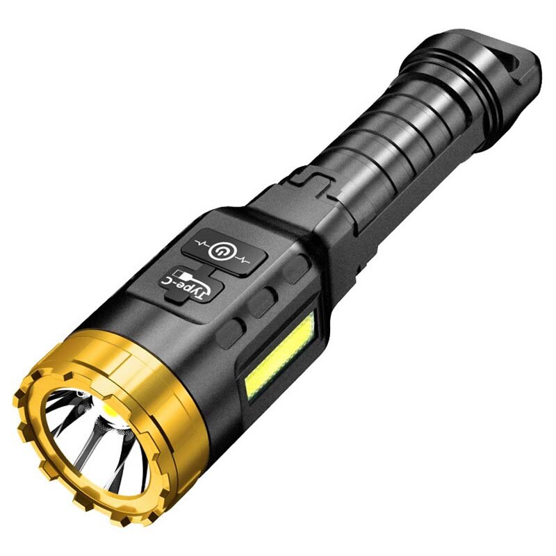 LED+COB 500m Long Range Strong ABS Housing Flashlight With COB Side Light Type-C USB Rechargeable Portable LED Torch Lamp Powerful Spotlight