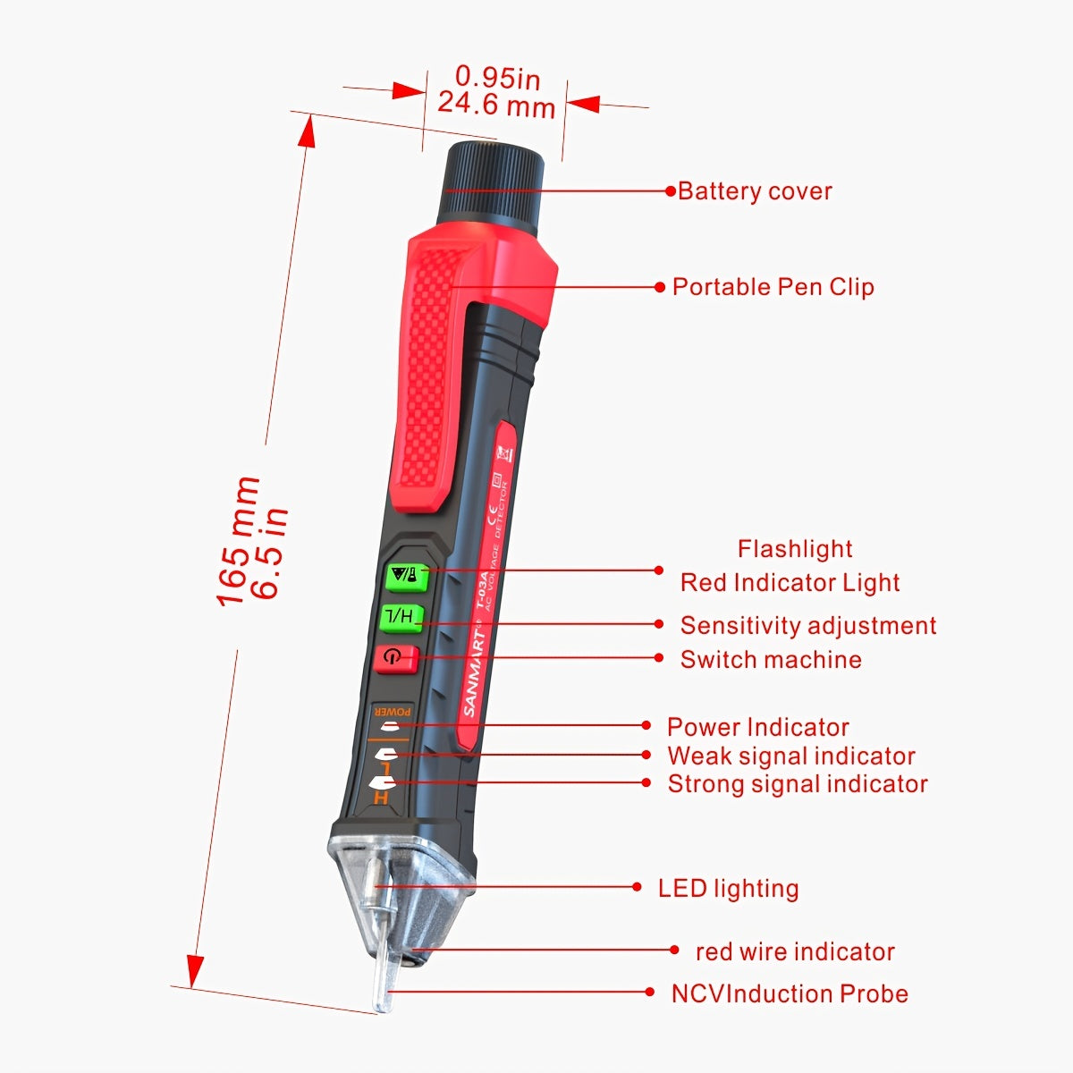 Non-Contact Voltage Tester Pen with LED Display Buzzer Alarm
