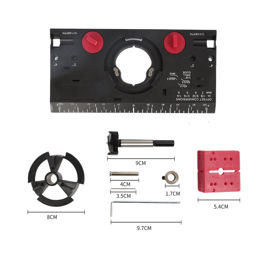 35mm Concealed Hinge Jig Drill Guide for Accurate Woodworking - Easy DIY Tool with Carbide-Tipped Bit Included