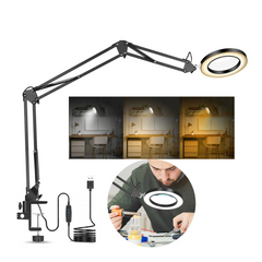 Flexible Desk Large 5X USB LED Magnifying Glass 3 Colors Illuminated Magnifier Lamp Loupe Reading/Rework/Soldering